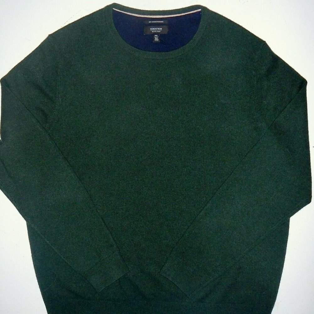 New 2XL NORDSTROM MEN'S SHOP Cashmere Crew Neck Sweater $145 Dark Green